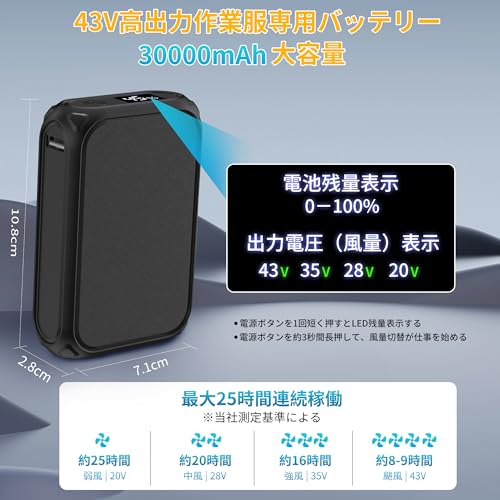 DEALGO 【2025業界最強43V/30000mAh】空調作業服 ファンバッテリー